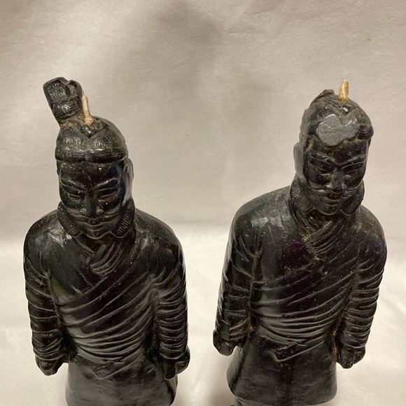 Pair of 2 Black Chinese Terracotta Warrior Statuette Candles - Picture 2 of 11